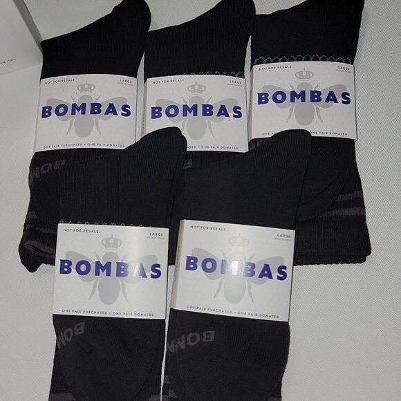 Bombas Men's Large 9.5-13 US Men Black Calf Socks Bee Lot of 5 Pair - Picture 2 of 6
